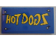 Part No: 87079pb0427  Name: Tile 2 x 4 with Yellow 'HOT DOGS' on Blue Wood Grain Background and 4 Nails Pattern (Sticker) - Set 75824