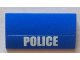Part No: 88930pb017  Name: Slope, Curved 2 x 4 x 2/3 with Bottom Tubes with White 'POLICE' Bold Narrow Font on Blue Background Pattern (Sticker) - Set 4436