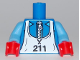 Part No: 973pb0718c01  Name: Torso White Zipper and Ski Bib with '211' Pattern / Medium Blue Arms / Red Hands