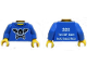 Part No: 973pb0855c01  Name: Torso Black Bat Minifigure Head with Wings and Crossbones, Yellow Neck, '2011 The LEGO Store South Coast Plaza' on Back Pattern / Blue Arms / Yellow Hands