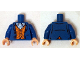 Part No: 973pb1889c01  Name: Torso LotR Jacket Open over Orange Vest with Copper Buttons, Bright Light Blue and White Ascot Pattern / Blue Arms / Light Nougat Hands