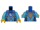 Part No: 973pb2238c01  Name: Torso Nexo Knights Armor with Orange and Gold Circuitry and Blue Emblem with White Chicken Pattern / Medium Azure Arms / Yellow Hands