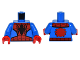 Part No: 973pb2280c01  Name: Torso Spider-Man Costume 6 Black Webs and Large Spiders Pattern / Blue Arms / Red Hands