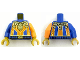 Part No: 973pb3014c01  Name: Torso Nexo Knights Orange Stripes with Gold Bells and Trim Pattern / Orange Arm Left / Blue Arm Right / Pearl Gold Hands