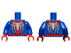 Part No: 973pb4099c01  Name: Torso Spider-Man Costume PS4 Black Webs and Large White Spiders Pattern / Blue Arms / Red Hands