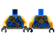 Part No: 973pb4765c01  Name: Torso Tunic with Dark Blue Trim, Gold Armor, Dark Orange Strap and Ninjago Logogram Letter J on Back Pattern / Pearl Gold Arms / Black Hands