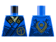 Part No: 973pb5251  Name: Torso Ninja Robe with Dark Blue Trim and Gold Buckles over Bright Light Yellow Sash, Ninjago Logogram Letter J in Circle, Dragon Head and Orb on Back Pattern