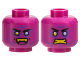 Part No: 28621pb0353  Name: Minifigure, Head Dual Sided Black Eyebrows, Dark Purple Brow Furrow, Spots, Fur, Bright Light Blue Eye Left, Yellow Eye Right and Teeth, Open Smile / Scowl Pattern - Vented Stud