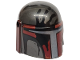 Part No: 87610pb28  Name: Minifigure, Headgear Helmet with Holes, SW Mandalorian with Dark Red and Dark Silver Visor and Black Handprint Pattern