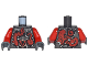 Part No: 973pb2610c01  Name: Torso Ninjago Metallic Silver Armor with Clock and Large Red Snake with White Fangs on Back Pattern / Red Arms / Dark Bluish Gray Hands