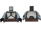 Part No: 973pb6108c01  Name: Torso SW Mandalorian Silver Armor Plates, Dark Brown Belt with Rope Edges and Pouches Pattern / Sand Blue Arms with Silver Shoulders, Armor Plates, Cuffs and Hoses Pattern / Black Hands