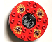 Part No: 98318c08pb01  Name: Turntable 6 x 6 x 1 1/3 Round Base Serrated with Red Top and Red, White, Yellow and Black Fangpyre Pattern (Ninjago Spinner)