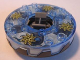 Part No: 98318c17pb01  Name: Turntable 6 x 6 x 1 1/3 Round Base Serrated with Trans-Medium Blue Top with Spiral Stars Pattern (Ninjago Spinner)