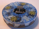Part No: bb0549c17pb01  Name: Turntable 6 x 6 x 1 1/3 Round Base Serrated with Trans-Medium Blue Top with Spiral Stars Pattern (Ninjago Spinner)