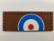 Part No: 6205pb009L  Name: Tile, Modified 6 x 16 with Studs on Edges with White and Blue Semicircles and Red Circle (British Roundel) Pattern Model Left Side (Sticker) - Set 3451