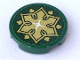 Part No: 14769pb048solid  Name: Tile, Round 2 x 2 with Bottom Stud Holder with Cushion with White Button, Gold Flower and Leaves on Dark Green Background Pattern (Sticker) - Set 41075