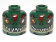 Part No: 3626pb0888  Name: Minifigure, Head Dual Sided Alien Chima Crocodile with Bright Light Orange Eye, Missing Eye, Red Forehead and Scar, Olive Green Lower Jaw, and White Sharp Teeth, Open / Closed Mouth Pattern