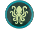 Part No: 75902pb35  Name: Minifigure, Shield Circular / Round Convex Face with Yellowish Green Kraken in Dark Turquoise Circle Pattern