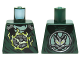 Part No: 973pb2080  Name: Torso Ninjago Black and Silver Straps, Broken Emblem with Yellowish Green Flames, Round Silver Emblem on Back Pattern