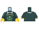 Part No: 973pb2821c01  Name: Torso Shirt with Green Ninja and Gold Ninjago Logogram 'NEMANJA' over White Shirt with Collar Pattern / Dark Green Arms / Yellow Hands