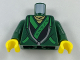 Part No: 973pb2851c01  Name: Torso Hoodie with Bright Green Ties and Trim over Ninjago Robe with Ninjago Logogram 'NINJA' Pattern / Dark Green Arms / Yellow Hands