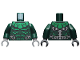 Part No: 973pb3369c01  Name: Torso Armor, Green Collar and Highlights, Silver Belt and Electrical Contacts on Back Pattern / Dark Green Arms / Dark Bluish Gray Hands