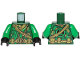 Part No: 973pb4125c01  Name: Torso Ninjago Robe, Dark Tan Undershirt, Belt, Ropes, Pouches and Green Leaves Pattern / Green Arms / Black Hands