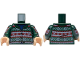 Part No: 973pb6165c02  Name: Torso Fair Isle Cardigan Sweater with Red and White Stripes across Top, Middle and Bottom over Blue Shirt Pattern / Dark Green Arms with Fair Isle Pattern / Light Nougat Hands