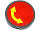 Part No: 14769pb043  Name: Tile, Round 2 x 2 with Bottom Stud Holder with Yellow Curved Arrow Double on Red Background Pattern (Sticker) - Sets 60076 / 60166