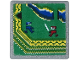 Part No: 15210pb065  Name: Road Sign 2 x 2 Square with Open O Clip with Video Game Display with Blue and Dark Red Ninja on Green Background Pattern (Sticker) - Set 71712