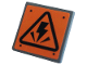 Part No: 15210pb082  Name: Road Sign 2 x 2 Square with Open O Clip with Electricity Danger Sign and 4 Rivets on Orange Background Pattern (Sticker) - Set 75937