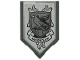 Part No: 22385pb324  Name: Tile, Modified 2 x 3 Pentagonal with Black and Dark Bluish Gray Ravenclaw Shield, Banner and Raven Pattern (Sticker) - Set 76411
