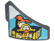Part No: 2403pb01  Name: Technic, Panel Curved #10 3 x 3 Tapered Right with Yellow, Orange, White and Dark Blue Ninjago City Gardens Museum on Medium Azure Background Pattern (Sticker) - Set 71799