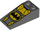 Part No: 30363pb038  Name: Slope 18 4 x 2 with Oval Batman Logo and Yellow Armor Plates Pattern