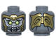 Part No: 3626cpb2852  Name: Minifigure, Head Alien with Lime Eyes, Light Bluish Gray Face, Gold Armor, and Open Mouth with Teeth Pattern - Hollow Stud
