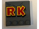 Part No: 6179pb167  Name: Tile, Modified 4 x 4 with Studs on Edge with 'RK' Pattern (Sticker) - Set 75936