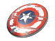 Part No: 75902pb21  Name: Minifigure, Shield Circular Convex Face with Red and White Rings and Captain America Star, Scratched Weathered Pattern