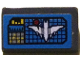 Part No: 85984pb416  Name: Slope 30 1 x 2 x 2/3 with Dark Azure Screen, Red Dot, Graphs and White Batwing on Black Grid Pattern (Sticker) - Set 70916