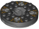 Part No: 92549c02pb03  Name: Turntable 6 x 6 x 1 1/3 Round Base with Black Top with White Skulls on Orange Pattern (Ninjago Spinner)