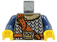 Part No: 973pb0438c01  Name: Torso Castle Fantasy Era Scale Mail, Crown on Buckle, Chest Strap Pattern / Dark Blue Arms / Yellow Hands