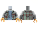 Part No: 973pb4456c01  Name: Torso Plaid Jacket Open with Sand Green and Dark Red Lines over Sand Blue Shirt Pattern / Dark Bluish Gray Arms / Medium Nougat Hands