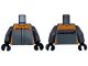 Part No: 973pb5617c01  Name: Torso Racing Suit with Orange Trim, Black Outlines and 'McLaren' Logo Pattern / Dark Bluish Gray Arms / Black Hands