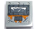 Part No: 11203pb107  Name: Tile, Modified 2 x 2 Inverted with Silver Rivets, Dark Bluish Gray Hatch Window and Grille and Dark Orange Rust Pattern (Sticker) - Set 70435