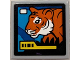 Part No: 11203pb119  Name: Tile, Modified 2 x 2 Inverted with TV Screen with Orange Tiger on Blue and Dark Azure Background and Yellow Bar Pattern (Sticker) - Set 60440