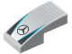 Part No: 11477pb223  Name: Slope, Curved 2 x 1 x 2/3 with Mercedes Logo on Silver Background with Notches, Dark Turquoise Stripes, Black Triangles Pattern