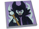 Part No: 1751pb013  Name: Tile 4 x 4 with Maleficent Minifigure and Light Aqua Flames on Lavender Background Pattern (Sticker) - Set 43227