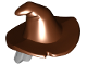 Part No: 20606pb04  Name: Minifigure, Hair Combo, Hair with Hat, Mid-Length Scraggly with Molded Reddish Brown Floppy Witch Hat Pattern