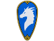 Part No: 2586pb013  Name: Minifigure, Shield Ovoid with Gold Border and White Dragon Head on Blue Background (Symbol of Bahamut) Pattern