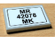 Part No: 26603pb110  Name: Tile 2 x 3 with Black 'MR 42078 MK' on White Background Pattern (Sticker) - Set 42078
