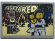 Part No: 26603pb160  Name: Tile 2 x 3 with Gold 'STARFARER', Robot and Minifigures with Ray Gun Pattern (Sticker) - Set 70657
